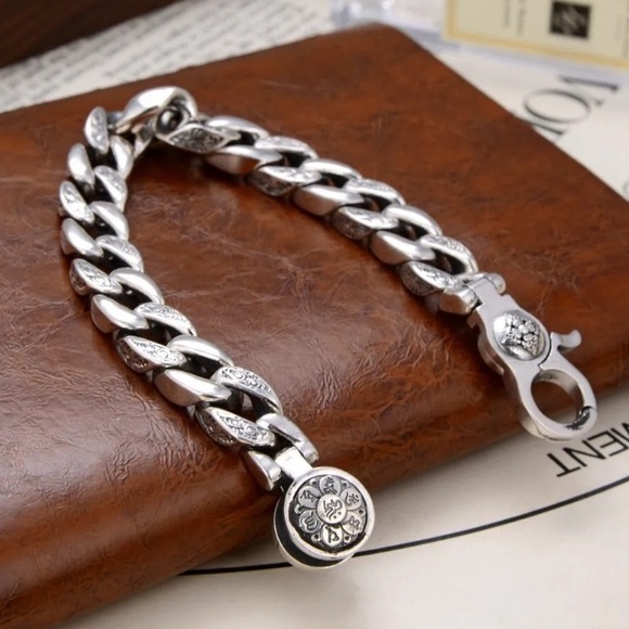 Stainless Steel Chain Link Bracelet, Mantra, Screwbar Curb Chain - Picture 8 of 13